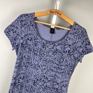 Peruvian Connection Midi Dress Womens M Blue Purple Short Sleeve Cotton Blend